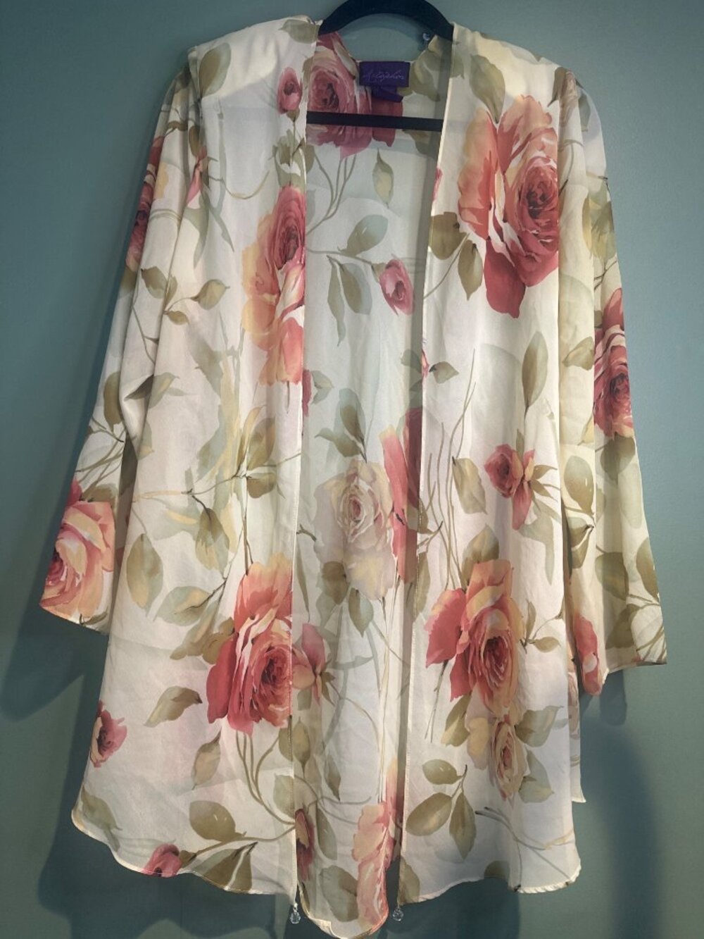 Vintage Metaphor Size 10 Rose Floral Duster cardigan Shoulder Pads Romantic 90s